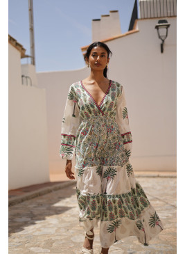 Vestido largo estampado verde palmeras
