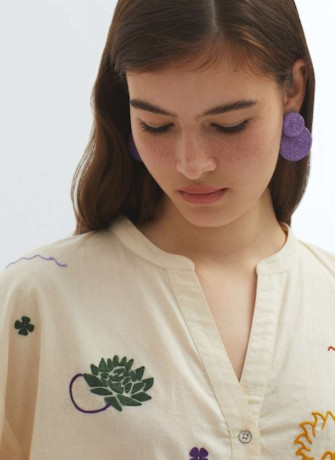 Camisa mujer Nice Things WWS057 Bordada Beige