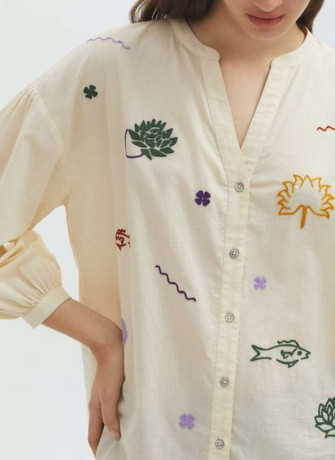 Camisa mujer Nice Things WWS057 Bordada Beige