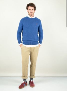 Jersey El Ganso merino azul de hombre cuello redondo