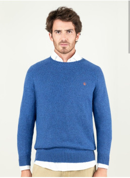 Jersey El Ganso merino azul de hombre cuello redondo