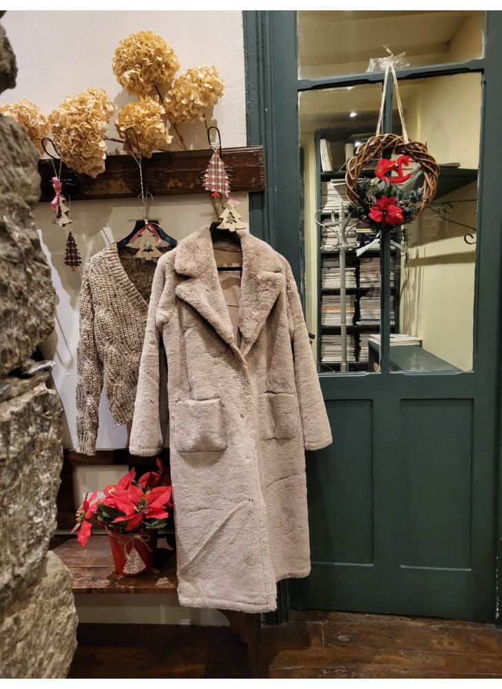 Abrigo reversible largo piel sintética de mujer