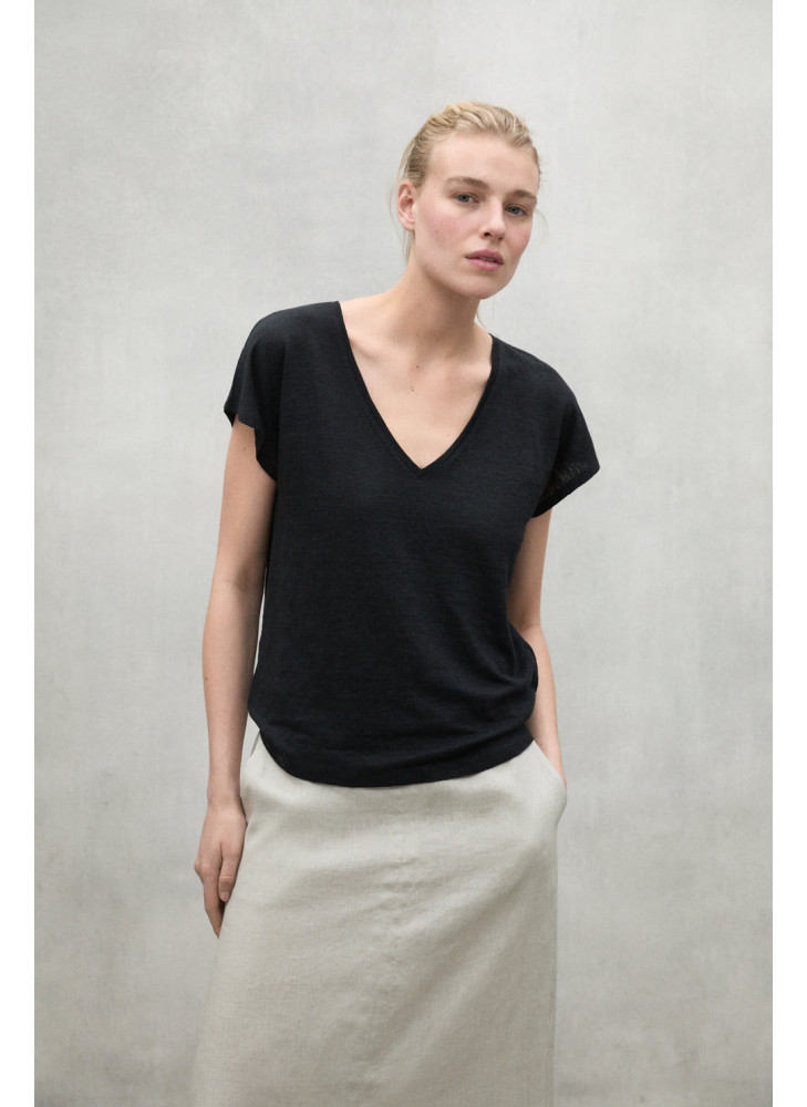 Camiseta ECOALF negra ARENDAL  de cuello pico de mujer