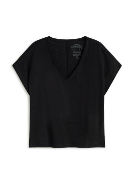 Camiseta ECOALF negra ARENDAL  de cuello pico de mujer