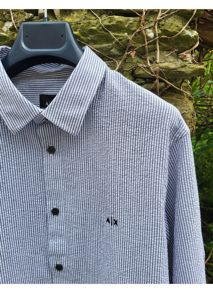 Camisa Armani Exchange de rayas azul grisáceo XM000439