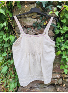 Top de lino y algodón beige...