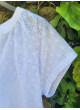 Camiseta blanca de algodón con mezcla de texturas de mujer