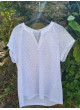 Camiseta blanca de algodón con mezcla de texturas de mujer
