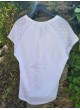 Camiseta blanca de algodón con mezcla de texturas de mujer
