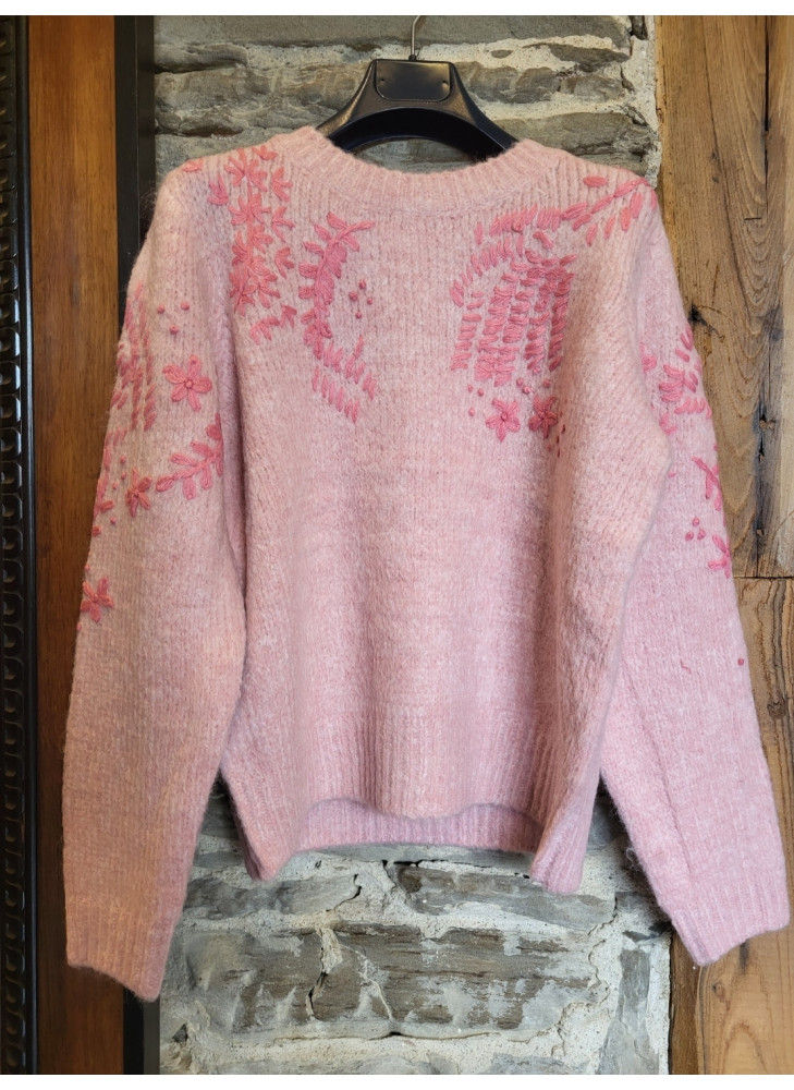 Jersey rosa con bordados de mujer
