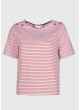 Camiseta de rayas de mujer botón en hombro