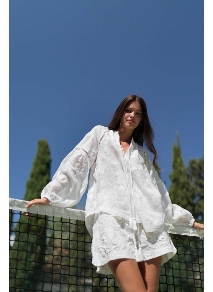 Blusa blanca oversize de ramio Elvira de mujer