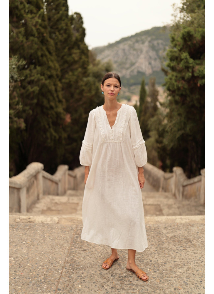 Vestido blanco de algodón Maxi lheus SL101