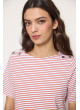 Camiseta de rayas de mujer botón en hombro