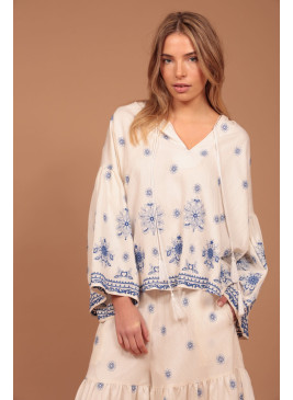 Blusa  con bordados azules de mujer AUREA