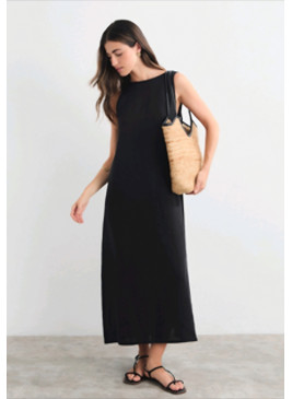 Vestido negro largo de lino...