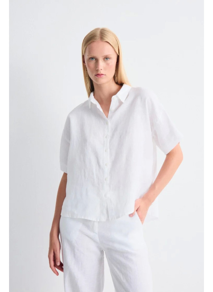 Camisa  Mus&Bombon Bobby blanca de lino manga corta