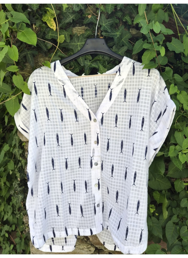 Camisa peces de manga corta de mujer