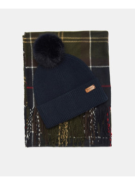 Barbour Dover Beanie & Hailes Scarf gift set classic tartan conjunto de bufanda y gorro