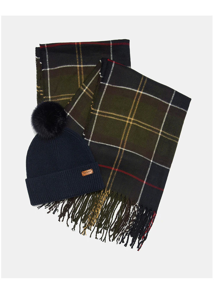 Barbour Dover Beanie & Hailes Scarf gift set classic tartan conjunto de bufanda y gorro