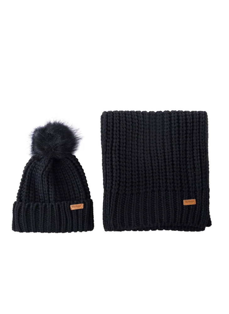 Barbour Saltburn Beanie &Scarf gift set black,bufanda y gorro negro.