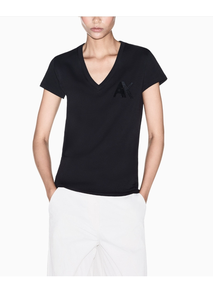 Camiseta Armani Exchange negra de pico XW002777 de mujer