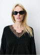 Jersey negro de cuello pico con puntilla Agustin
