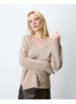 Jersey de cuello pico Salvador de lurex  de mujer
